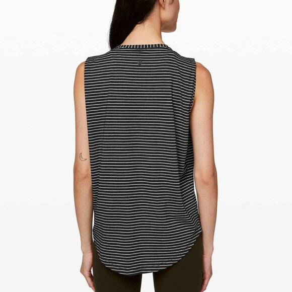 Lululemon Brunswick Muscle Tank Modern Stripe Heathered Black White - Picture 2 of 11